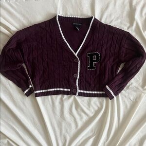 Preppy cropped Maroon Cable Knit Cardigan varsity girl style